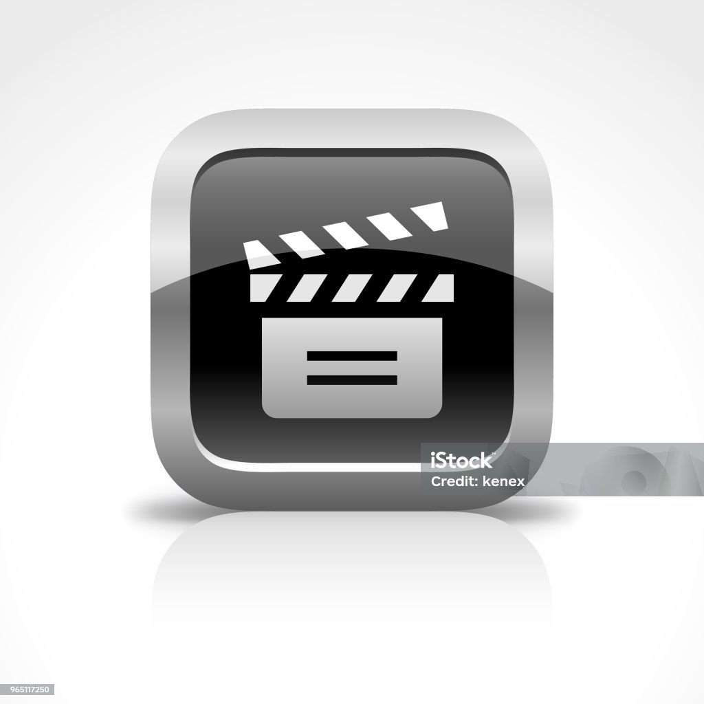 Film Slate Glossy Button Icon An illustration of film slate glossy icon for your web page, presentation, apps & design products. Black & white design and has a metal frame that makes it look dazzling. Vector format can be fully scalable & editable. Arts Culture and Entertainment stock vector