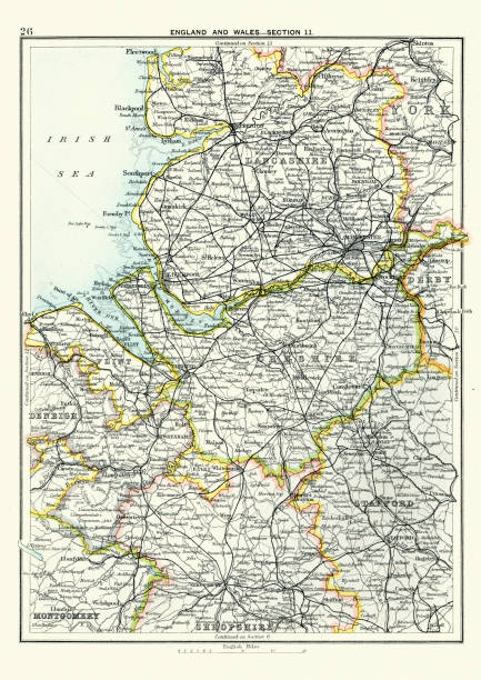 istock Antique map, Lancashire, Cheshire, Stafford, Liverpool, 19th Century 965117922
