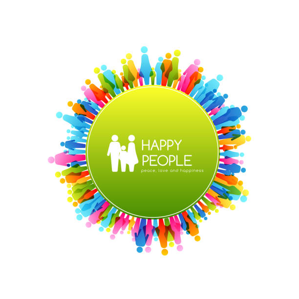 istock Social conceptual illustration. Round frame with border from colorful people icons. 965139818