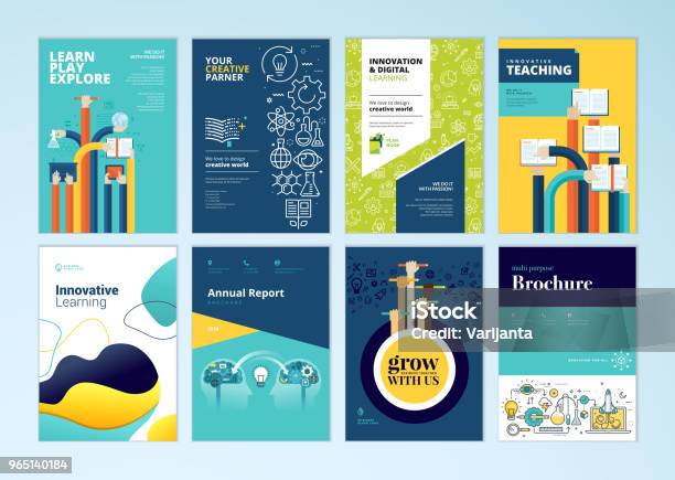 Set Of Brochure Design Templates On The Subject Of Education School Online Learning Stock Illustration - Download Image Now