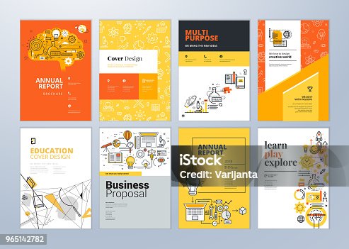 istock Set of brochure design templates on the subject of education, school, online learning. 965142782
