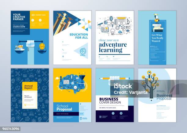 Set Of Brochure Design Templates On The Subject Of Education School Online Learning Stock Illustration - Download Image Now