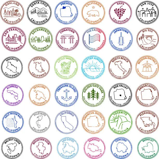 Vector illustration of San Francisco Bay Area Related Graphic Stamps