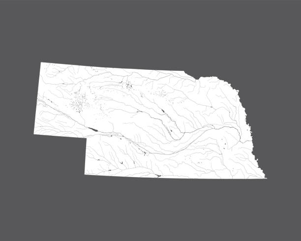 ilustrações, clipart, desenhos animados e ícones de mapa de nebraska com lagos e rios. - platte river