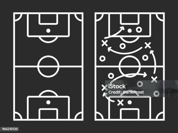 Line Flat Simple Sport Soccer Field With Arrow Strategy Stock Illustration - Download Image Now