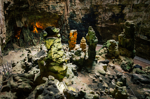 Close up of layers of flowstone in Grand Palace area of Lehman Caves, Great Basin National Park, Nevada, USA.