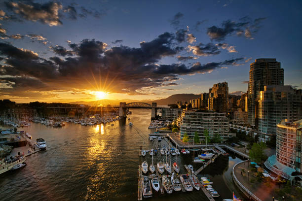 Granville island at sunset, Vancouver, Canada stock photo