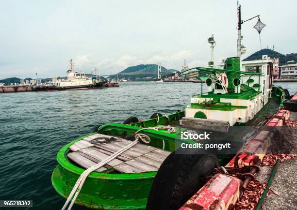 Boat At The Pier Mojiko Retro Japan Stock Photo - Download Image Now - Architecture, Beach, Building Exterior