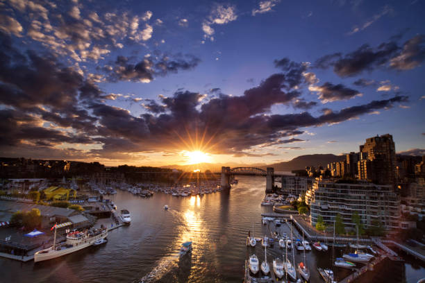 Panoramic view of False Creek in Spring in Vancouver, Canada