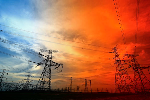 istock Electric tower, silhouette at sunset 965236432