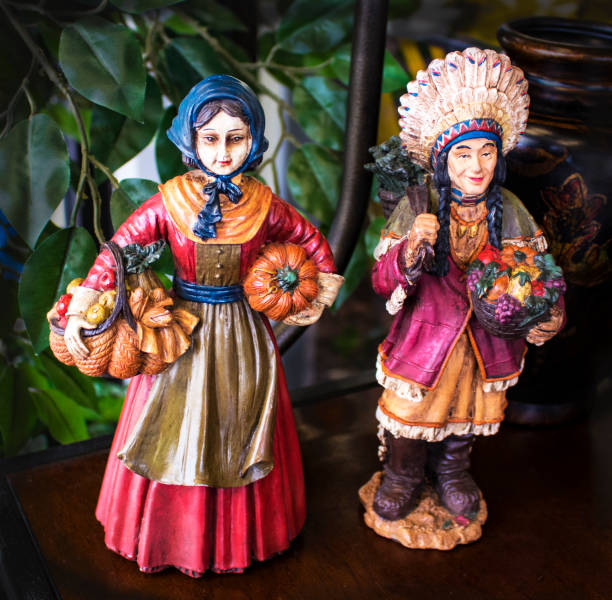 istock Vintage hand painted Pilgrim and Indian figurines for Thanksgiving 965238778