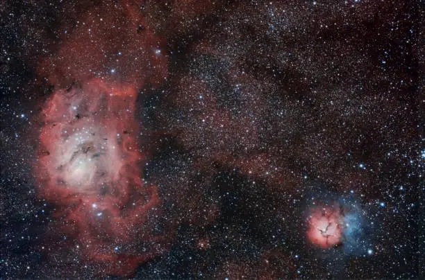 M8 and M20 The Lagoon and Trifid Nebula captured at dark sky site with 100mm APO refractor