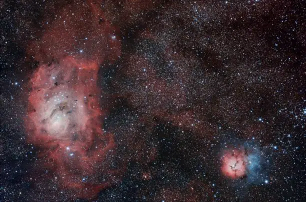 M8 and M20 The Lagoon and Trifid Nebula captured at dark sky site with 100mm APO refractor