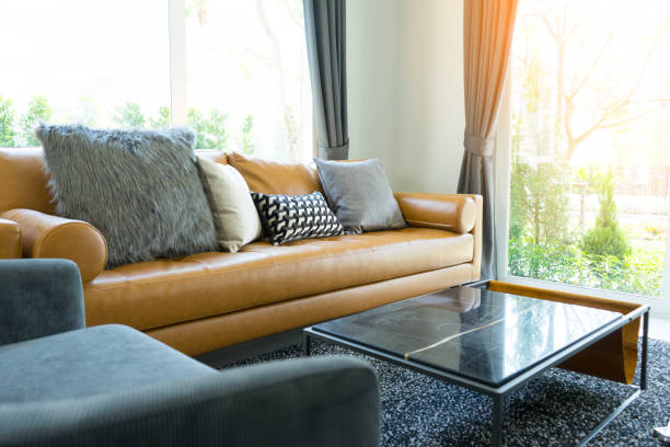 istock decorative pillow on leather sofa in living room 965258946