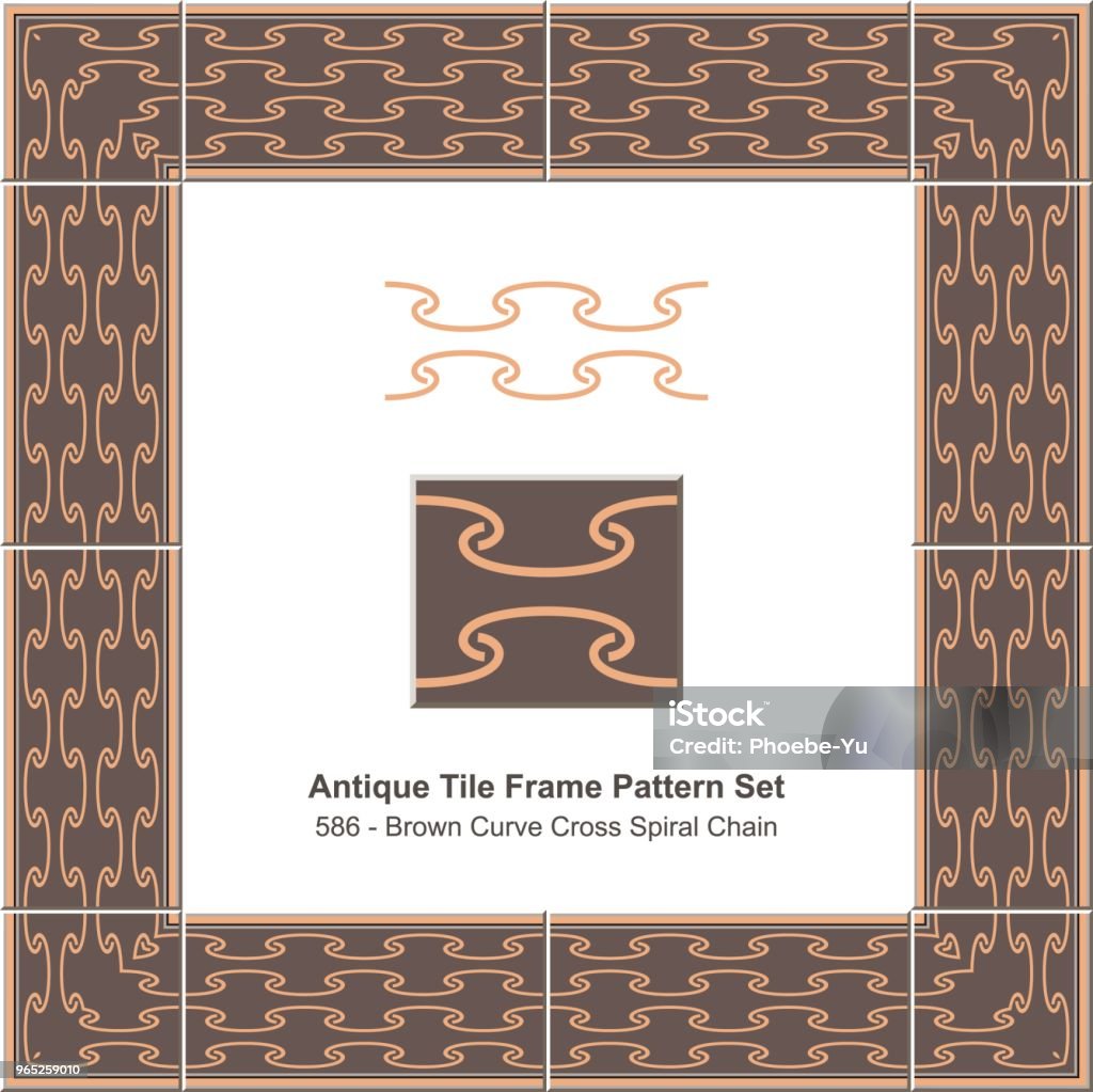 Chain Tile Pattern Antique Tile Frame Pattern Set Brown Curve Cross Spiral Chain Stock ...