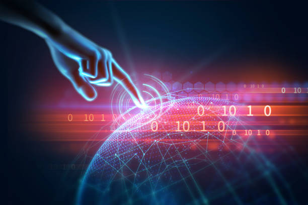 istock 3d illustration of hand touch gesture on futuristic technology element 965259056