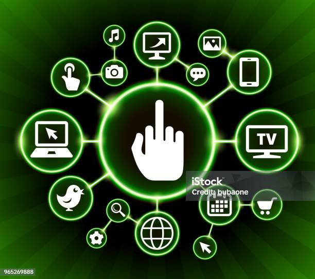 Middle Finger Hand Internet Communication Technology Dark Buttons Background Stock Illustration - Download Image Now