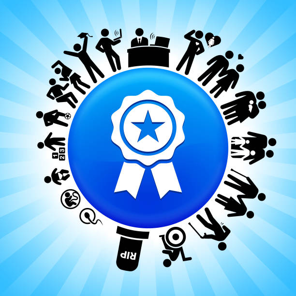 Star Ribbon  Lifecycle Stages of Life Background Star Ribbon  Lifecycle Stages of Life Backgroundon circle button. Icons of life from conception to old surround the large shiny round button in the center of this 100 percent royalty free vector illustration. The button is placed against a blue tar burst background. The illustration shows speaks to the "life is short" idea. trophy wife stock illustrations