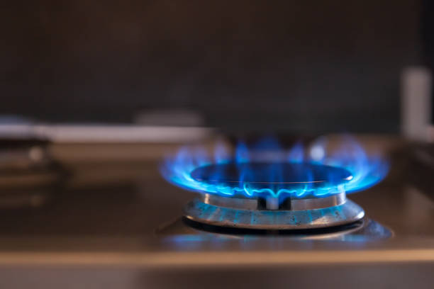 istock Beautiful blue flame on the gas-fired burner 965273596