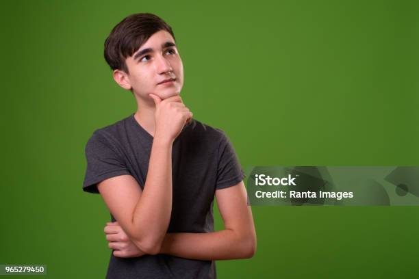Young Handsome Iranian Teenage Boy Against Green Background Stock Photo - Download Image Now