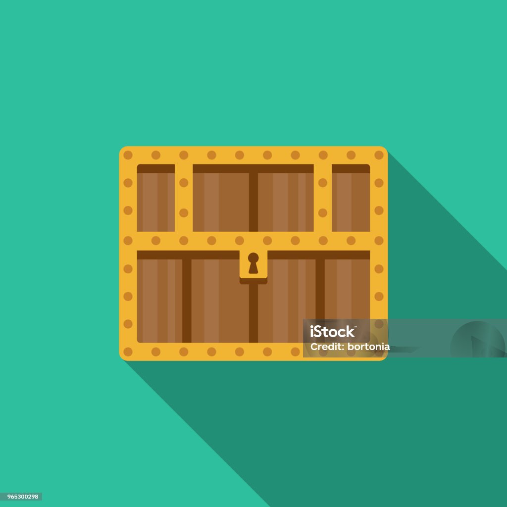 Treasure Chest Flat Design Fantasy Icon A flat design styled fantasy and role playing game icon with a long side shadow. Color swatches are global so it’s easy to edit and change the colors. Treasure Chest stock vector