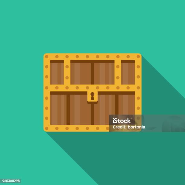 Treasure Chest Flat Design Fantasy Icon Stock Illustration - Download Image Now - Treasure Chest, Box - Container, Looting