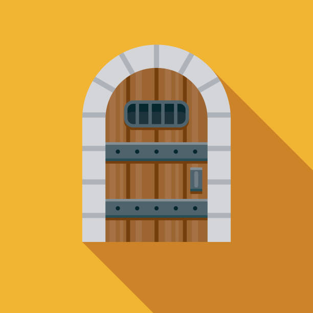 Dungeon Flat Design Fantasy Icon A flat design styled fantasy and role playing game icon with a long side shadow. Color swatches are global so it’s easy to edit and change the colors. dungeon medieval prison prison cell stock illustrations