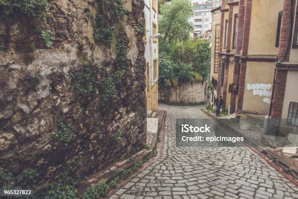 Vintage View Of Traditional Street And Houses At Balat Area Stock Photo - Download Image Now