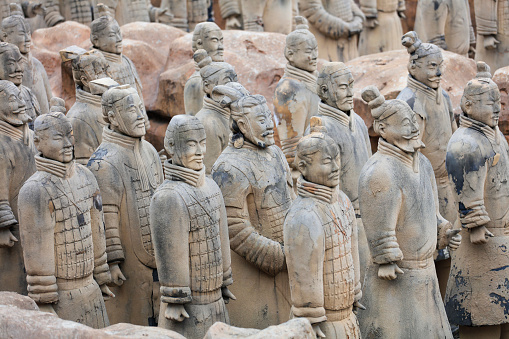 The counterfeit Terracotta Army. Full scale imitation more than 2000 years ago, Terracotta Army, Xi'an, China. Historical background pictures.