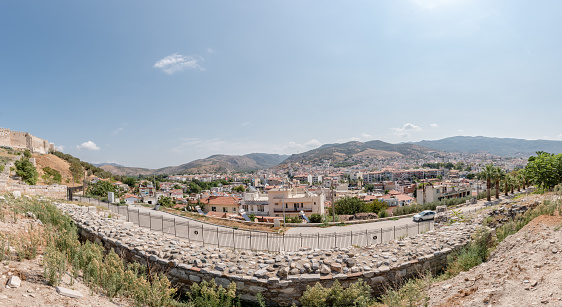 High Resolution exterior panoramic view of Selcuk Town,one of most visited tourist destinations within Turkey,close to Ephesus,House of Virgin Mary and Seljuk works of art in Izmir,Turkey.