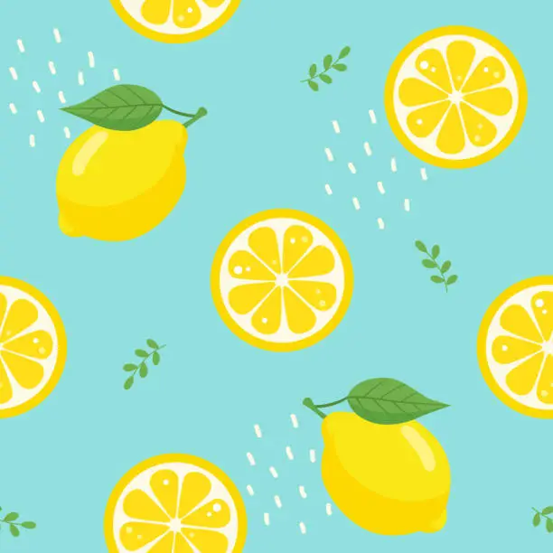 Vector illustration of Lemon seamless pattern on blue background