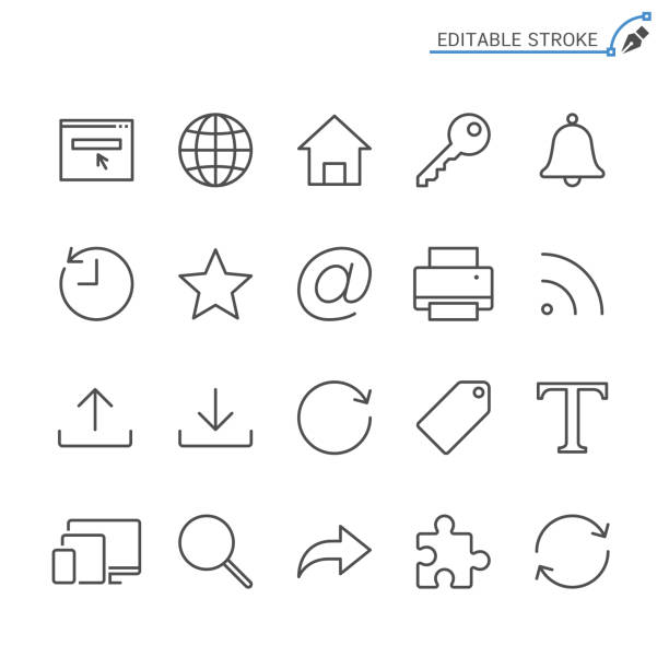 ilustrações de stock, clip art, desenhos animados e ícones de web line icons. editable stroke. pixel perfect. - bookmark sharing vector key