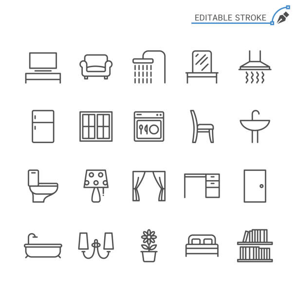 Home furniture line icons. Editable stroke. Pixel perfect. vector art illustration