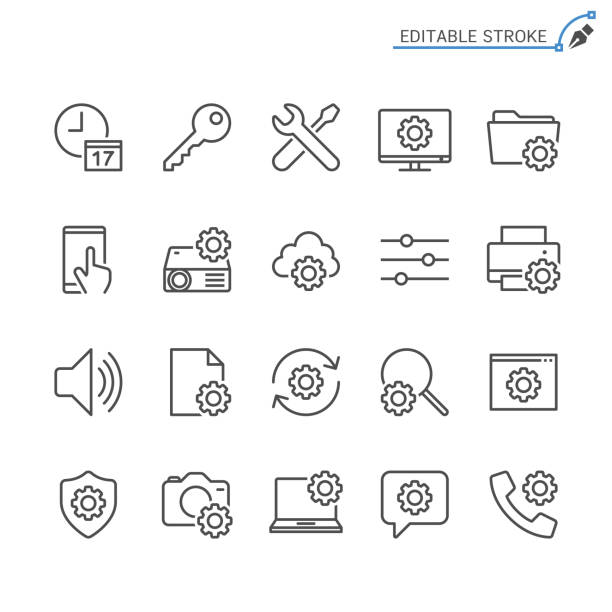 zeile symbole festlegen. editierbare schlaganfall. pixel perfekt. - wrench screwdriver work tool symbol stock-grafiken, -clipart, -cartoons und -symbole