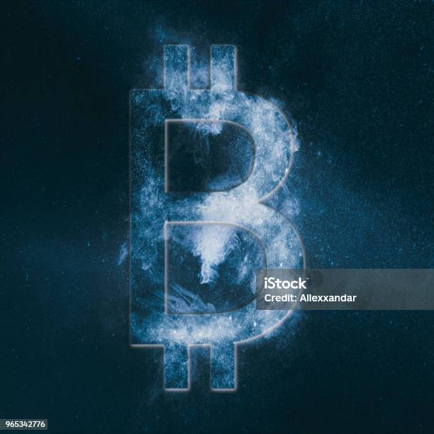 Bitcoin Sign Bitcoin Symbol Crypto Currency Symbol Monetary Currency Symbol Abstract Night Sky Background Stock Photo - Download Image Now