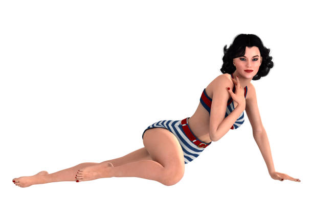 3D illustration vintage pinup girl on white 3D digital render of a beautiful vintage pinup girl isolated on white background 40s pin up girls stock pictures, royalty-free photos & images