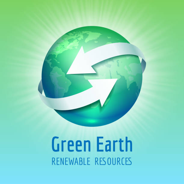 illustrations, cliparts, dessins animés et icônes de planète verte terre avec flèches blanches - pollution planet sphere nature