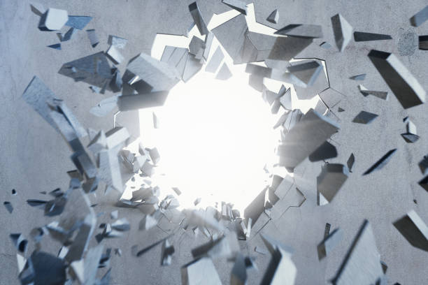 istock Cracked earth abstract background with volume light rays. Cracked concrete earth abstract background. 3D Rendering 965360810