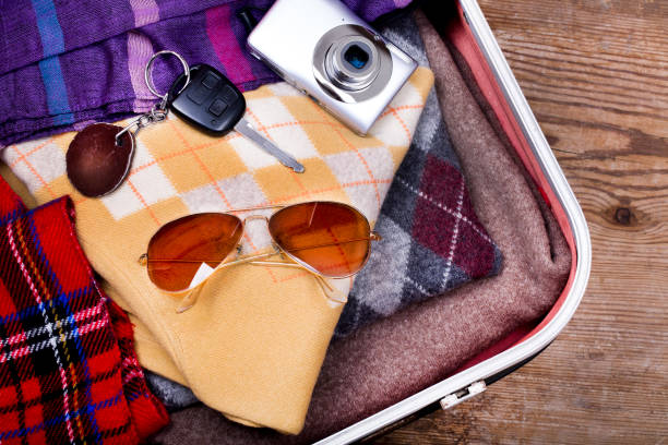 istock Holiday suitcase and accessories. Travel concept 965366838