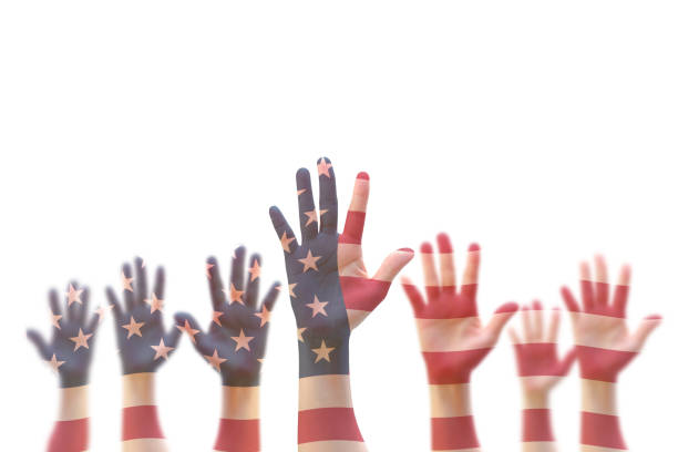 USA American flag pattern on people hands for voting, volunteering participation election, civil rights concept USA American flag pattern on people hands for voting, volunteering participation election, civil rights concept black civil rights stock pictures, royalty-free photos & images