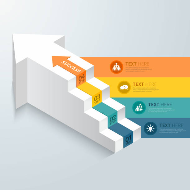 화살표 stpes infographic입니다. - fourth dimension 이미지 stock illustrations