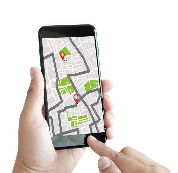 istock GPS Map to Route Destination network connection Location Street Map with GPS Icons  Navigation 965380746