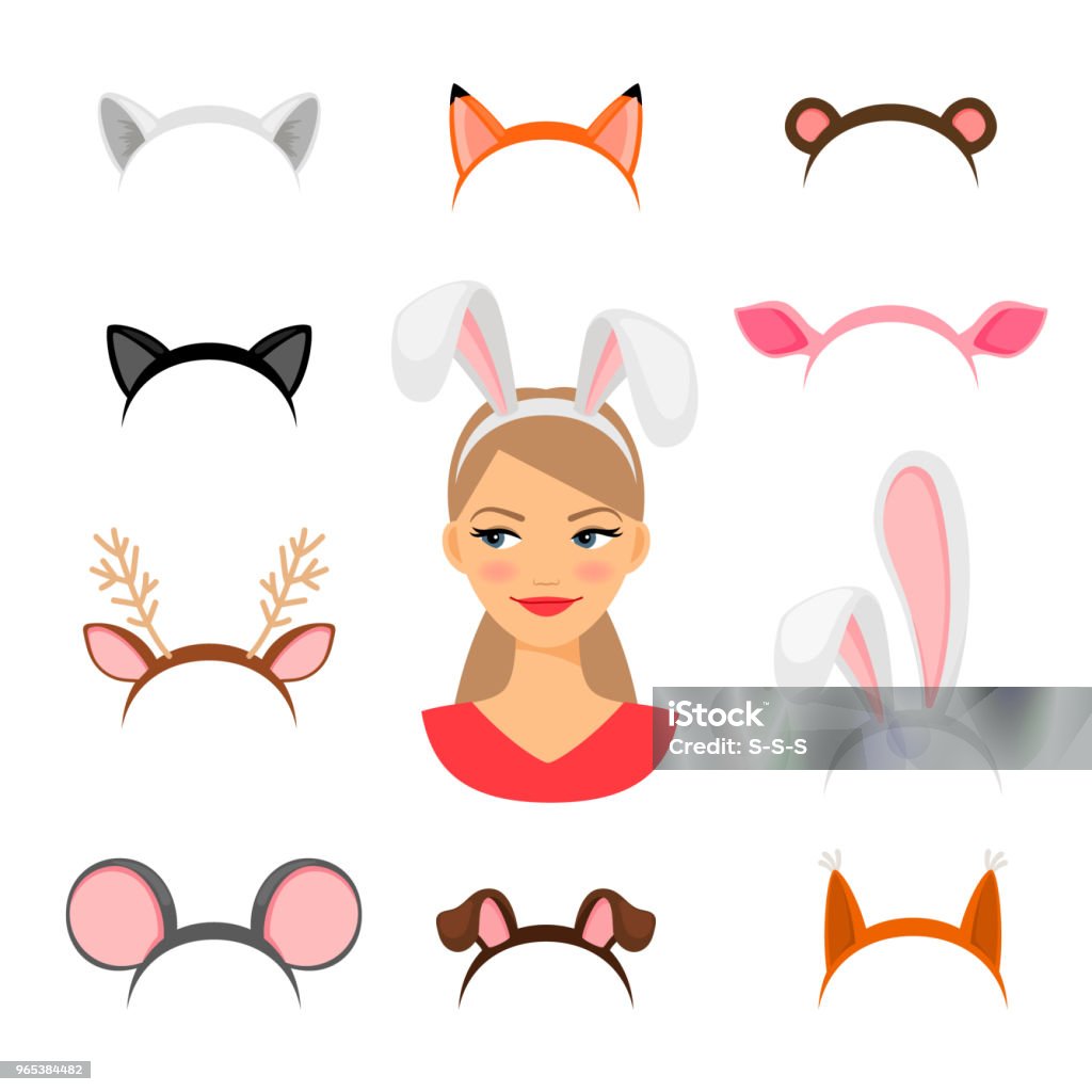 Girls Animals Ears Costume Stock Illustration - Download Image Now -  Domestic Cat, Ear, Headband - iStock