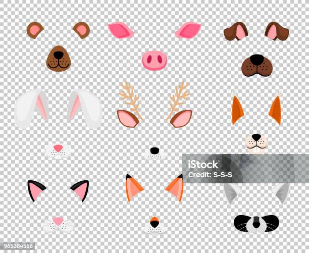 Animals Face Masks Set On Transparent Stock Illustration - Download Image Now - Ear, Domestic Cat, Halloween