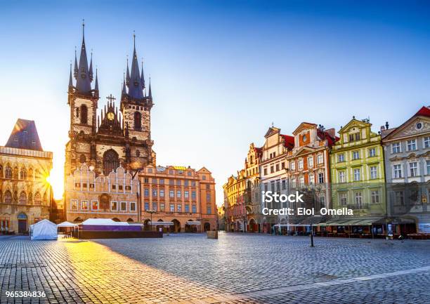 Old Town Square And Church Of Our Lady Before Týn In Prague At Sunrise Czech Republic Stock Photo - Download Image Now