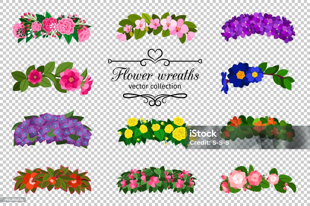 Flower wreaths set Flower wreaths set. Spring flowers wreath set isolated on transparent background, colorful springtime wedding flowering vector illustration Flower stock vector