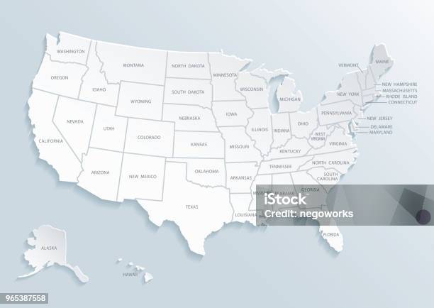 Carte Détat De Lamérique Unie Avec Les Noms De Ville Vecteurs libres de droits et plus d'images vectorielles de États-Unis