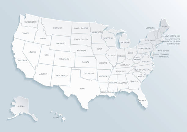 mapa stanów zjednoczonych ameryki (usa) z nazwami miast. - unites states of america stock illustrations