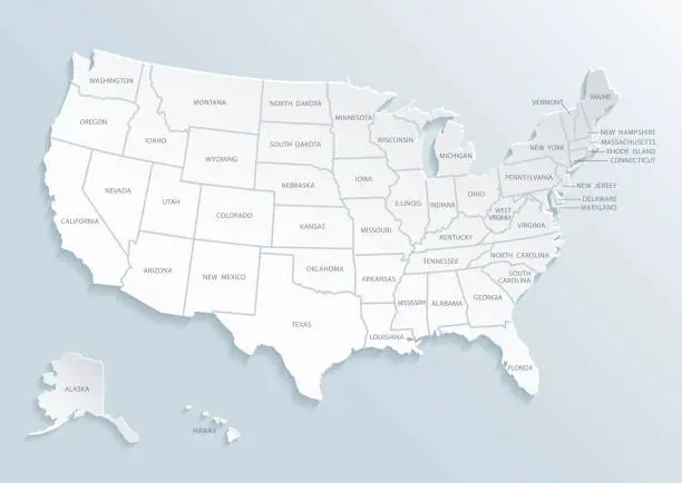 Vector illustration of United State of America (U.S.A.) map with city names.