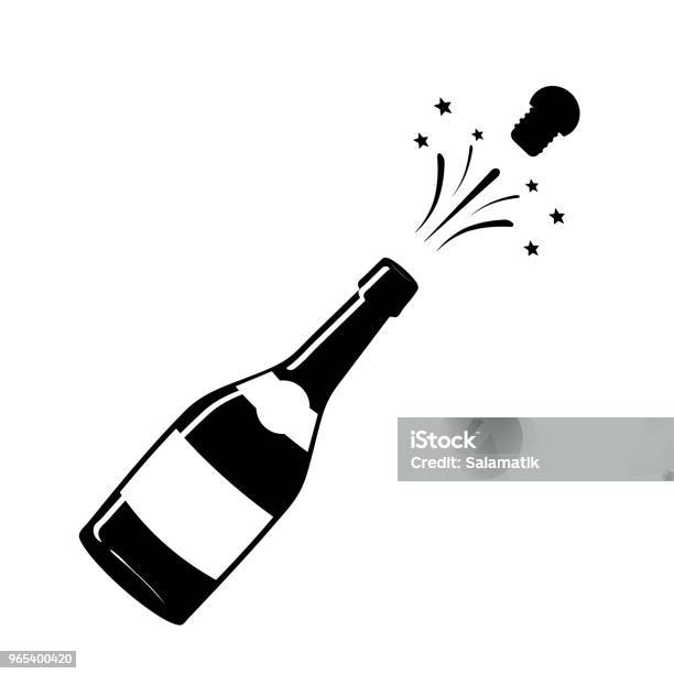 Champagne Icon Black Silhouette Of A Champagne Bottle Iconography Vector Illustration Stock Illustration - Download Image Now